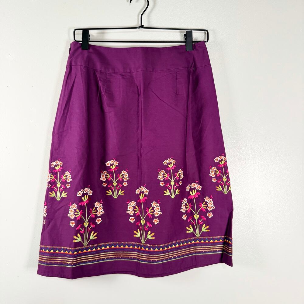 Talbots Purple Embroidered Floral A-Line Skirt Career Work Office Womens Size 6 - Picture 5 of 6